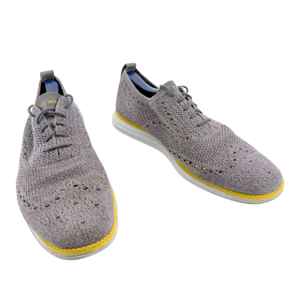 Cole Haan Original Grand Stitchlite Wingtip Oxford Men 10.5 Grey Knit Dress Shoe
